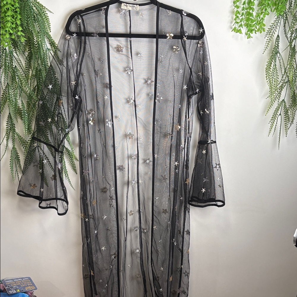 Bear Dance Black Sheer Robe with Star Accents